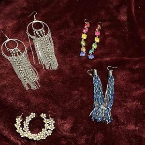 Silver and Blue Beaded Earrings Set